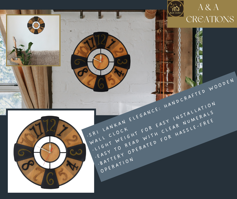 Handmade Wooden Wall Clock Sri Lanka – Rustic Home Decor for Living Room